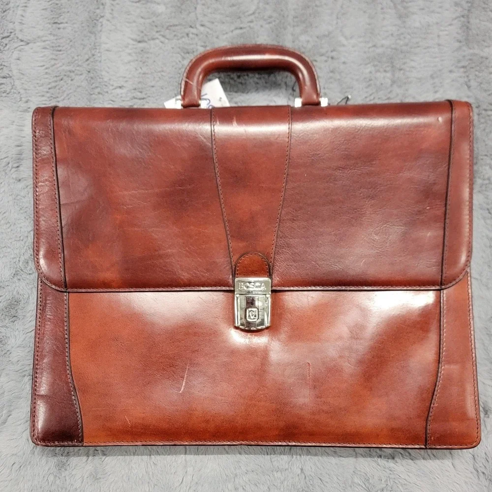 Bosca Old Leather Amber Double Gusset Briefcase Mens 16